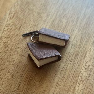 Leather real tiny bound book earrings, unworn like new, handmade actual paper